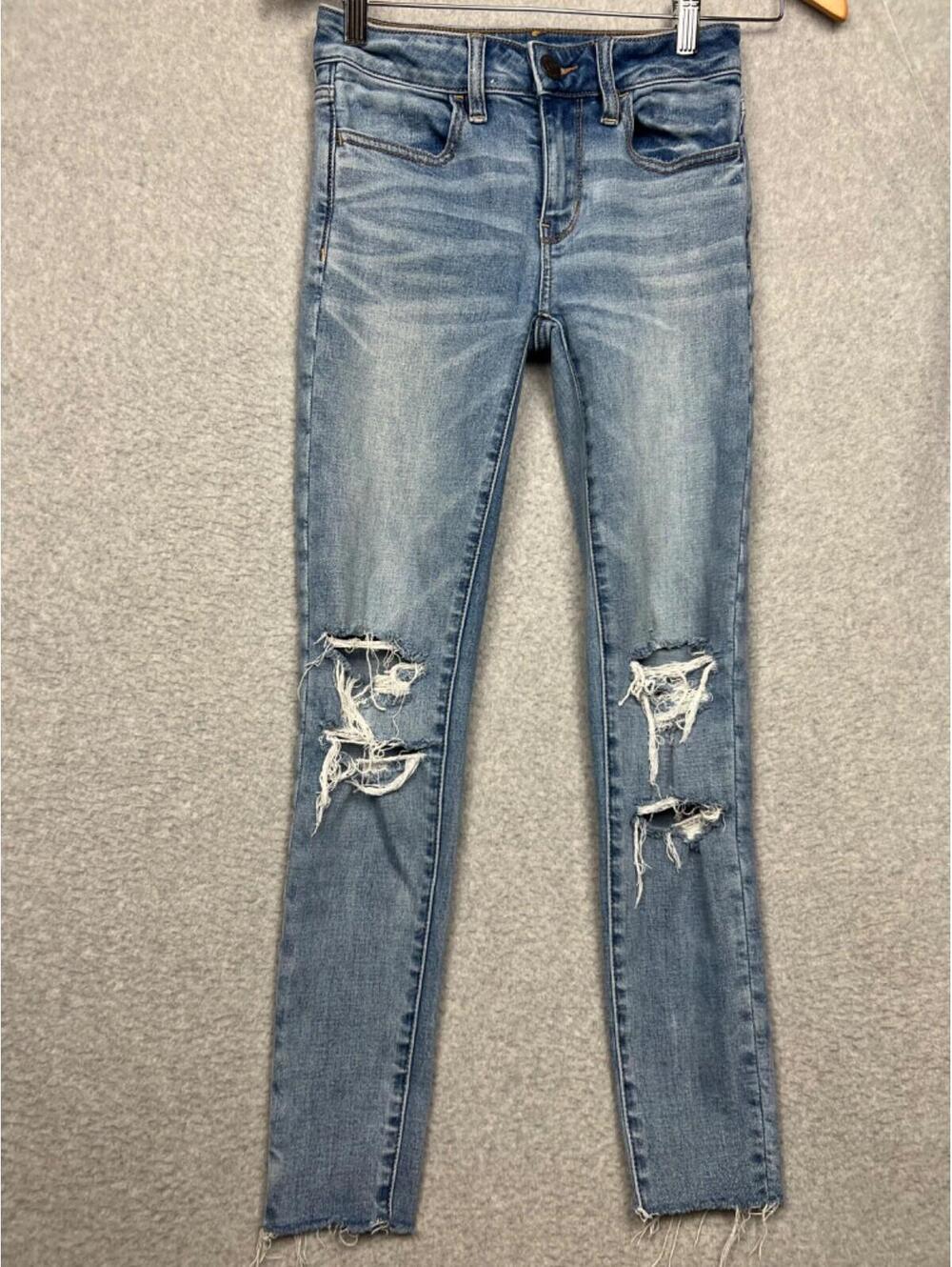 American Eagle High Rise Jegging Denim Jeans Womens Size 00S Distressed